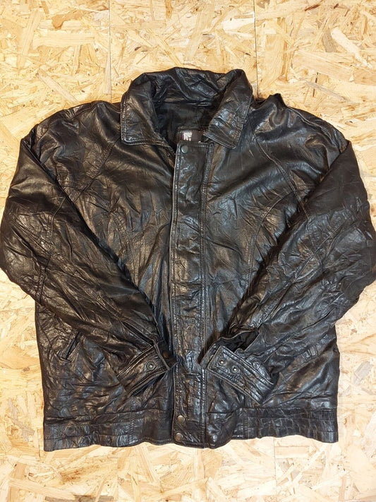 Vintage SONOMA Lamb skin Leather Jacket Coat Sz S Black Collar Motorcycle 90s