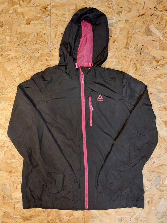 Vintage Reebok Sz L Black Pink Windbreaker Tracksuit Jacket 90s Retro Sport