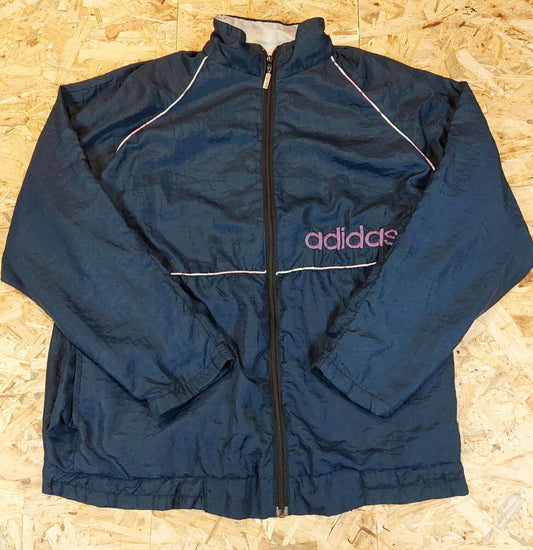 Vintage Adidas Sz L Windbreaker Tracksuit Jacket Blue Navy 90s Retro