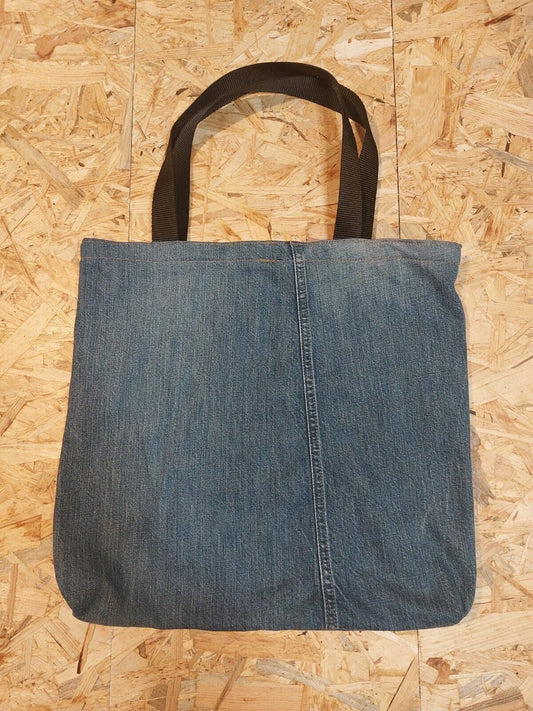 Denim Tote Jean Bag - Made From G.Star Denim Blue Cotton Black handle - Upcycled