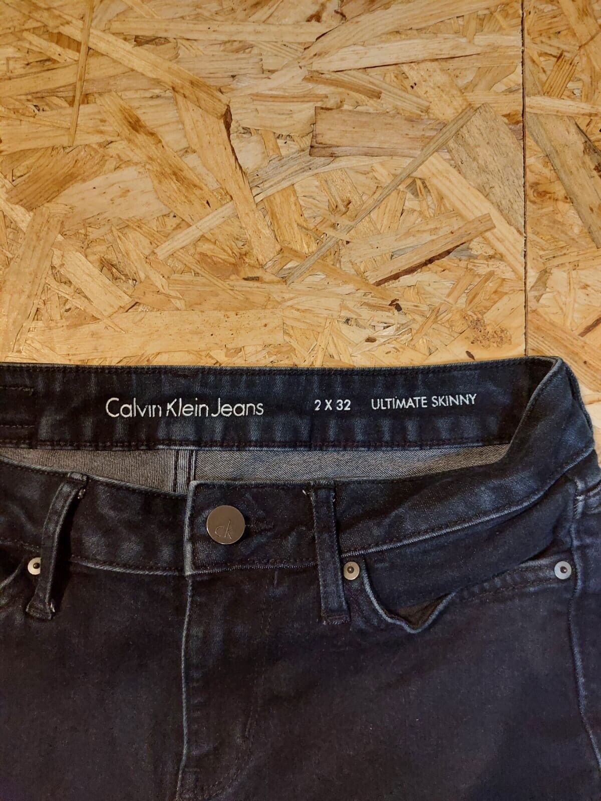 Calvin Klein CK W32 L31 Skinny Fit Black Denim Jeans 90s retro