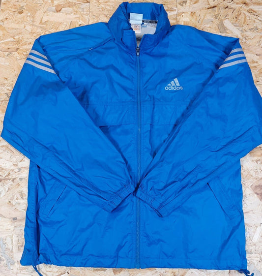 Vintage Adidas Sz L Windbreaker Tracksuit Jacket Blue White Stripe 90s Retro