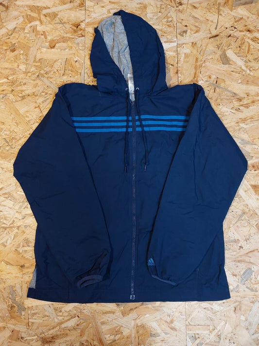 Vintage Adidas Sz M Blue Windbreaker Tracksuit Jacket Stripe 90s Retro Sport