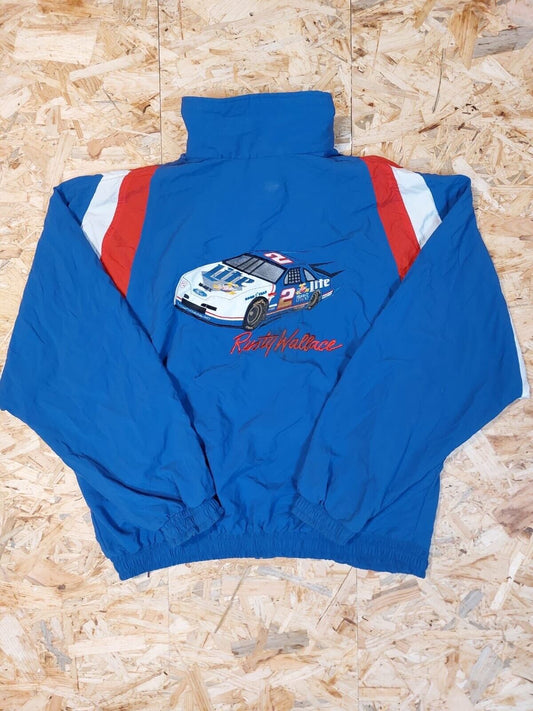 Vintage RUSTY WALLACE  Sz L Windbreaker Jacket Blue 90s Motorsports 90s retro